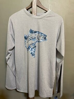 Mossy Oak Men's Mossy Oak Long-Sleeve Shirt - Light Gray with Blue Fish Graphic